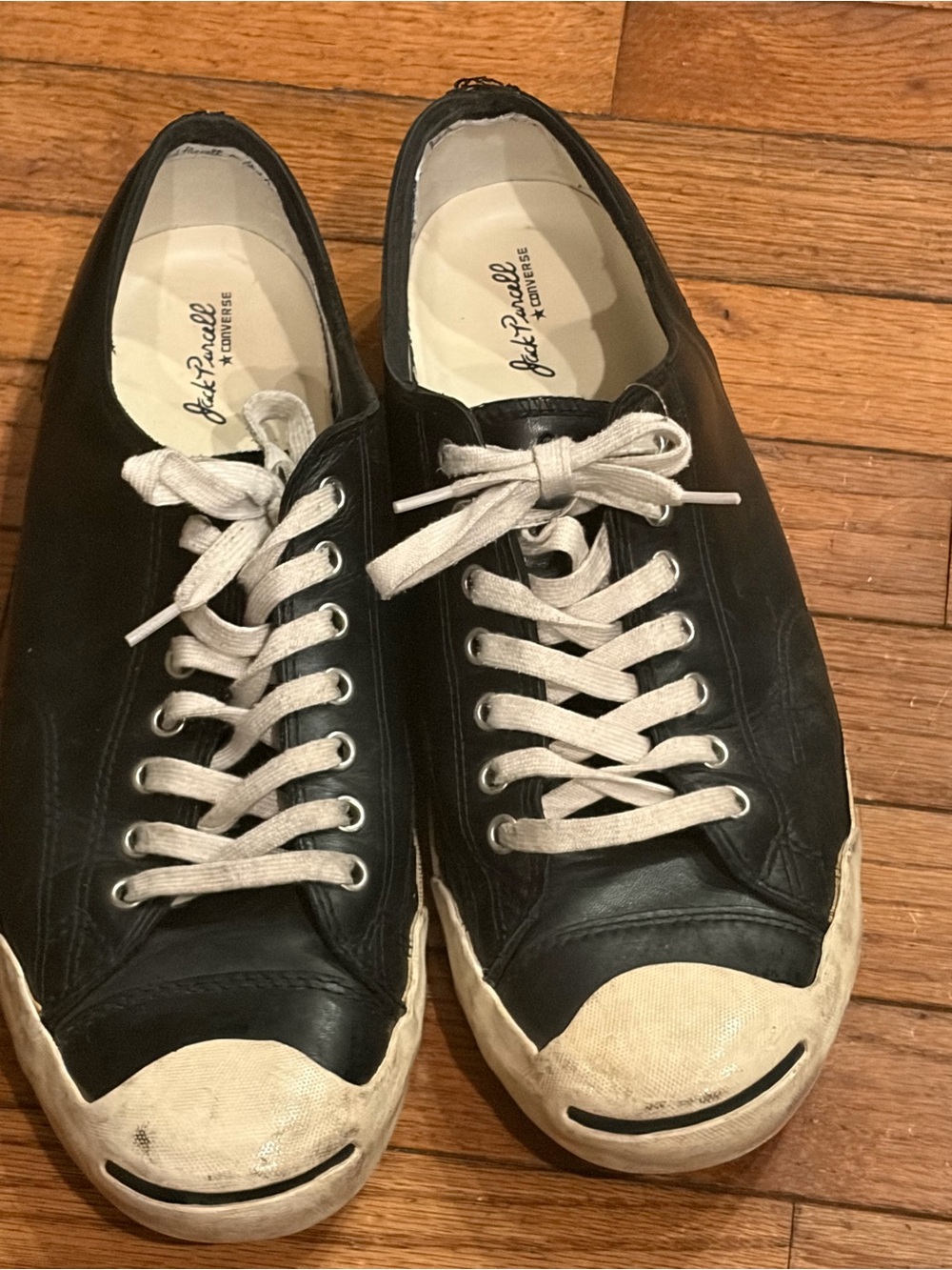 Converse Jack Purcell Men’s 12 Womens Size 14 Black Leather Low Top Sneakers